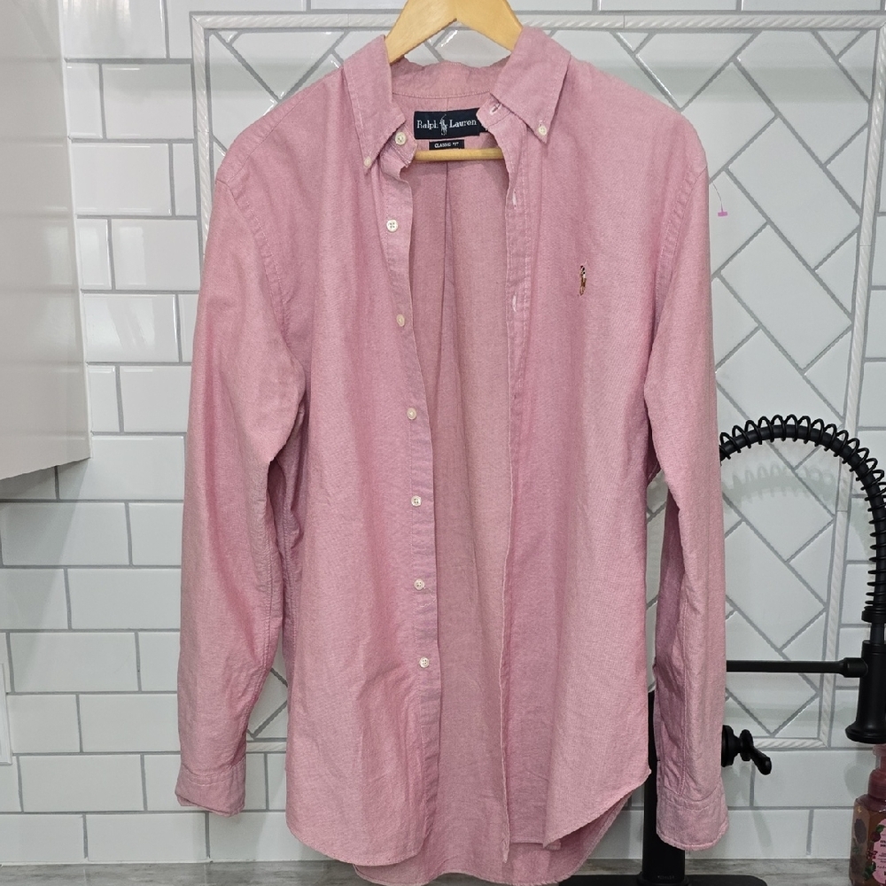 Polo by Ralph Lauren Men's Medium Casual Pink Button Down Shirt